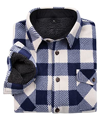 Zenthace Men's Sherpa Fleece Lined Flannel Shirt For Men Warm Brushed Plaid Shirt Jacket(All Sherpa Fleece Lined) Navy Xxl #TOP2