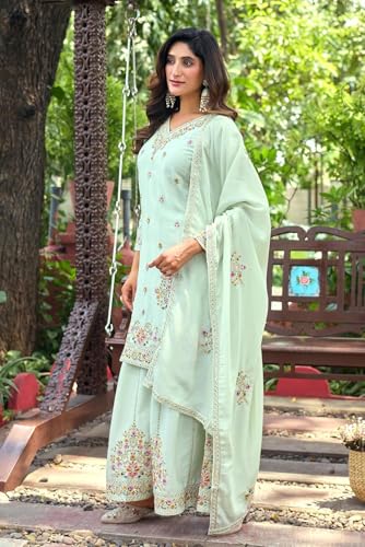 Image of Anveri Textiles Premium Silk Embroidered Kurti with Sharara & Dupatta | Elegant Ethnic Wear for Women | Festive & Party Outfit