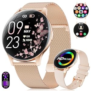 Smartwatch Damen 2025 mit Anrufen - 7,99 mm Ultra-Dünne Elegante Fitness Armbanduhr mit 1,43 Zoll HD Always-On Display, IP68 Wasserdicht, 100+ Sportmodi, Frauengesundheit für iOS Android, Roségold