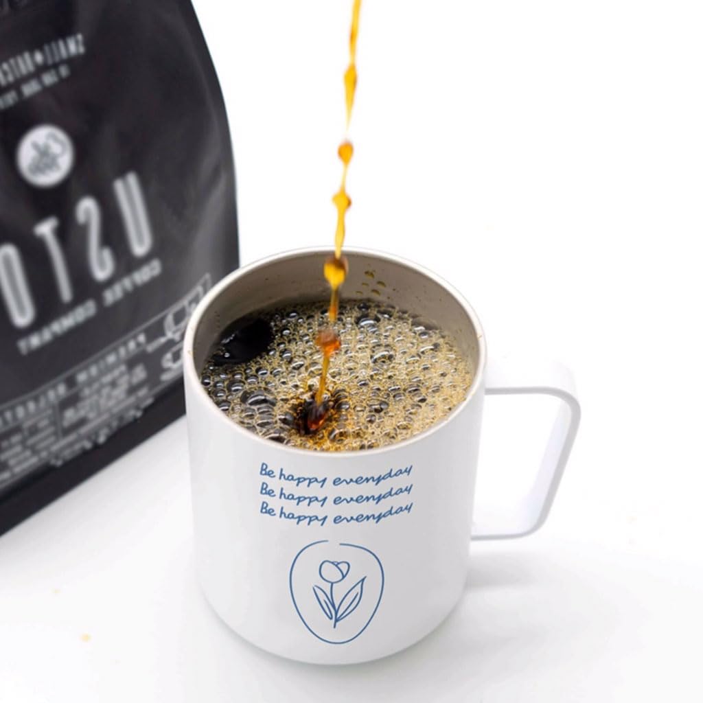 Grande capacité Gobelet isolé Blanc Tasse à café en Acier Inoxydable avec Couvercle et poignée Tasses à Boire pour Le Bureau à Domicile Tasse à thé réutilisable 360ml Solide