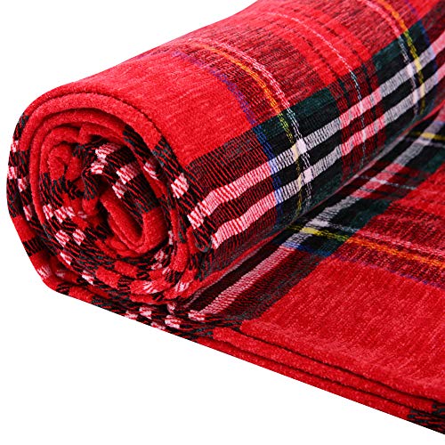 Judybridal Plaid Chenille Throw Blanket, Extra Soft Cozy Knitted Decorative Blanket, All-Season Dual-Sided Home Decor Blanket With 3 Inches Tassel For Bed Sofa Couch Chair 50" W X 67" L（Red） #TOP7