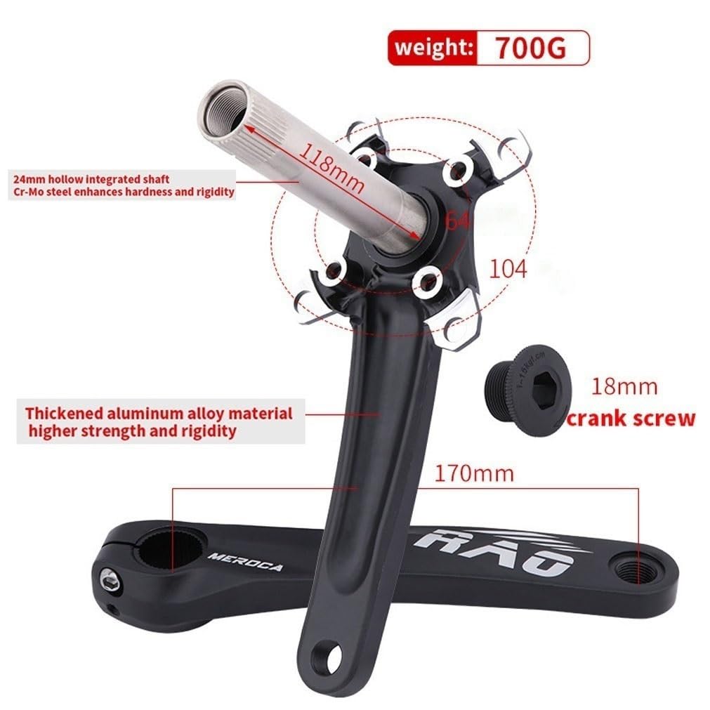 Juego De Bielas De Bicicleta MTB 104/64 170mm Juego De Brazo De Manivela Integrado Hueco 32/34/36/38T Plato Único Ancho Estrecho 8-12