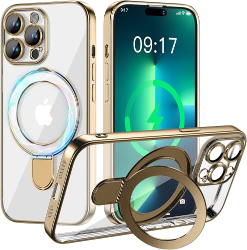 Image of Magnetic for iPhone 13 Pro Case with Invisible Stand[Compatible with MagSafe][Full Camera Lens Protector][Military Drop Protection] Shockproof Not Yellowing Clear Slim Soft for Women Men