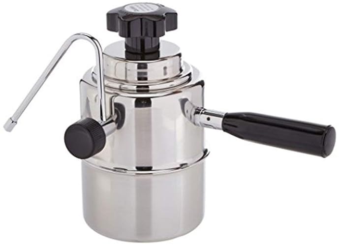 European Gift 50SS Stainless Steel Stove Top Cappuccino Steamer, Black and Silver; Perfect for Frothing Cappuccino, Latte or Chai Tea; Heavy 18/10 Stainless Steel; Bakelite Handle and Knob