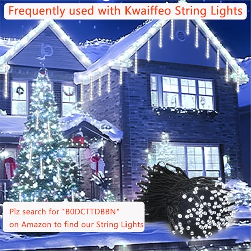 Kwaiffeo Outdoor Christmas Decorations, Waterproof 16-Tube Meteor Shower Lights for Xmas Wedding Party Hanging Decor, Wedding Decorations for Reception, Equivalent to 2 Sets of 8-Tubes, White by Kwaiffeo - Image 7