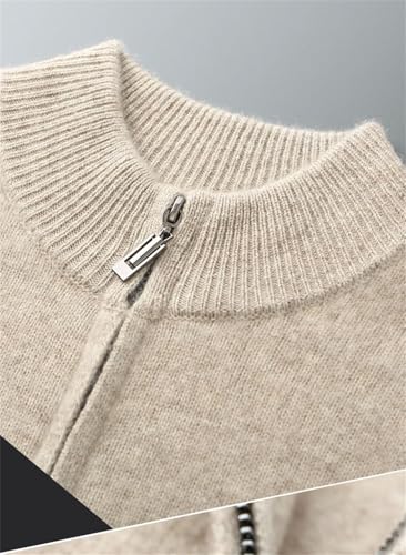 Men 100 Percent Cashmere Knit Cardigan Solid Long Sleeve Mock Neck Thick Zipper Warm Sweater3