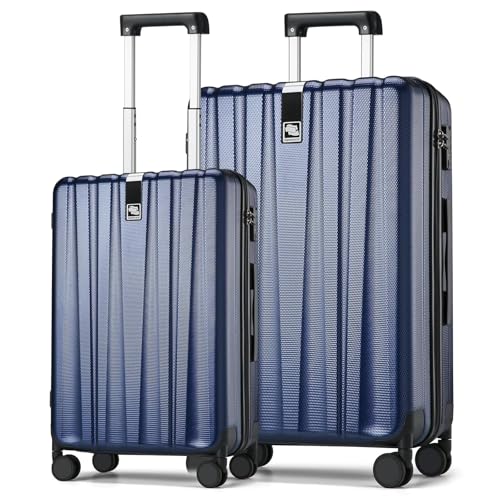 Image of Hanke Luggage Sets 2 piece Carry On Luggage with Wheels PC Hard Shell Suitcases Lightweight Checked Travel Luggage Large Travel Suitcase Woman Men 20 /29 Inch(Dark Blue)