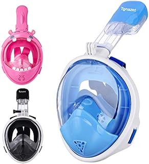 TGNAZET Full Face Snorkel Mask Kids, 180° Easy Breathe and GoPro Compatible with Anti-Fog & Anti-Leak White Blue