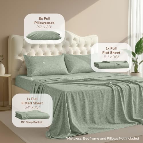 Image of Utopia Bedding Full Size Sheet Set - 4 Piece Bed Sheets, Soft and Breathable Microfiber, Includes 1 Fitted Sheet, 1 Flat Sheet and 2 Pillowcases - Oeko Tex (Heather Sage)