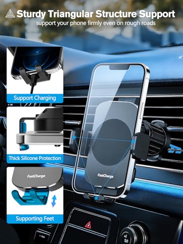 Image of Wireless Car Charger, 15W Fast Charging Auto-Clamping Phone Holder Phone Mount【Windshield+Vent+Dash】 Car Accessories for Women Men fit for iPhone 17 16 15 14 13 12 Pro Max 11 XR XS, Samsung Galaxy