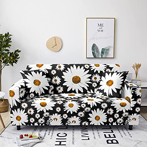FANSU Housse de Canapé Universelle 1/2/3/4 Places, Revêtement de Canapé Extensible avec Accoudoirs, Impression Marguerites 3D Protection de Canapé pour...