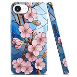 NBCDSUJ ガーリー スマホケース iPhone 16e/iPhone 17e 6.1インチ用、ブルーステンドグラスブルームフラワービンテージデザイン、2イン1ソフトTPUハードPC保護耐衝撃スクラッチ耐性カバー、メンズ、レディース、ファッション