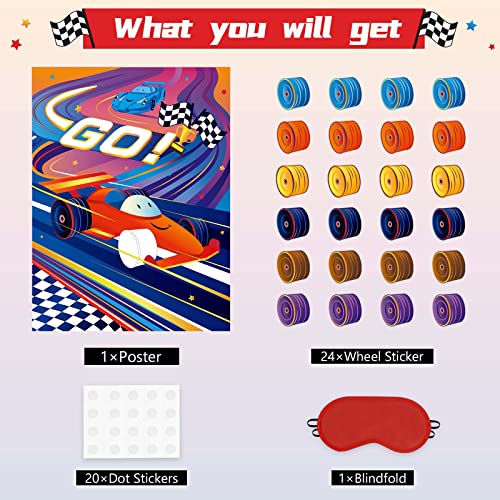Image of WERNNSAI Race Car Party Games Car Theme Party Supplies for Kids Boys | Pin The Wheel on The Car,Birthday Party Games for Kids,28 inch x 21 inch Poster with 24 Stickers and Blindfold
