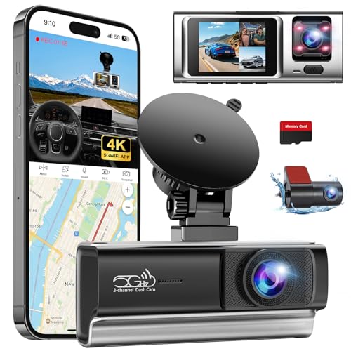 3 Channel 2.5K Dash Cam with 5GHz WiFi & APP Control, 2.5K+1080P+1080P Front Inside and Rear, Triple Dash Camera with SD Card, 24 Hours Parking Mode, Loop Recording, Night Vision - image 1