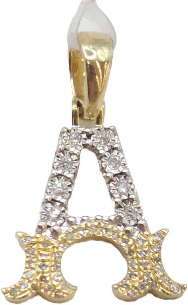 10kt Real Diamond Yellow Gold Two tone Initial A Pendant