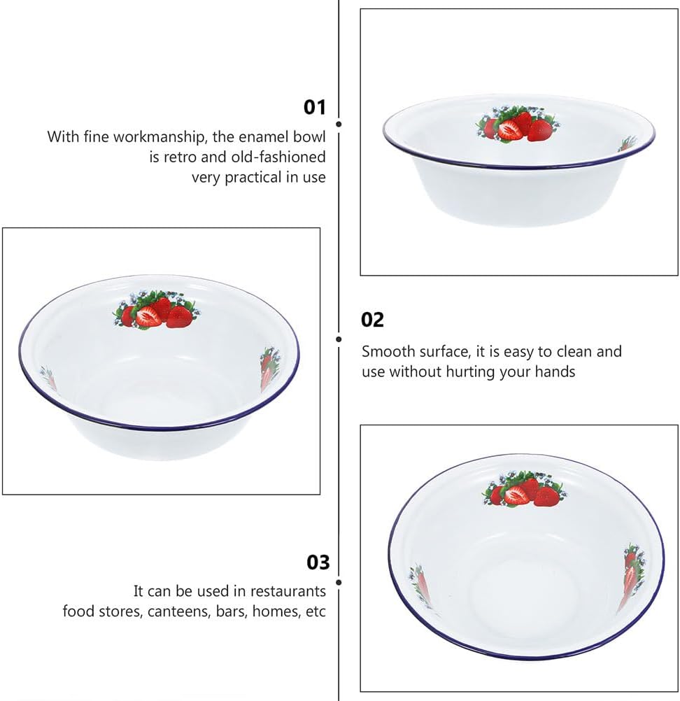 ULTECHNOVO 9.05 Inch Enamel Deep Bowl Vintage Style for Soup Noodle Salad Serving Mixing Basin Household Kitchenware