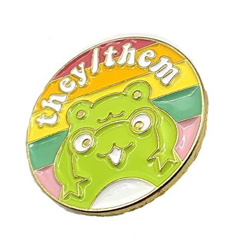 They them pronomi spilla con spilla in metallo smaltato con rana verde