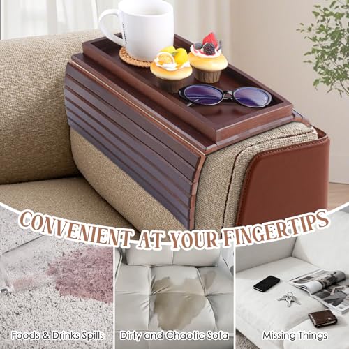 Mesa de sofá para snacks y mando a distancia bandeja reposabrazos marrón 5