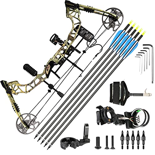 Archery Compound Bows Kit for Adults & Teens, Hunting Bowfishing Bow with Arrows 4 Pin Sight, Draw Length 16-31", 25-70 Lbs Draw Weight Adjustable, 320 FPS, Come with Archery Hunting Bow Accessories