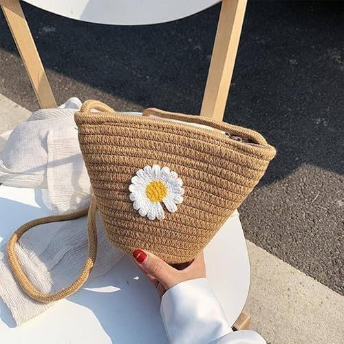 Image of Classy Bag Handmade Woven Straw Pouch with Daisy Design | Natural Jute Cosmetic Pouch for Women & Girls | Eco-Friendly Multipurpose Travel Organizer