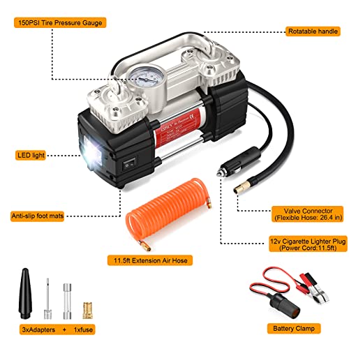 Doppelzylinder DC 12 V Luftkompressor für Auto, strapazierfähiger tragbarer Reifenfüller - Bild 19 von 19