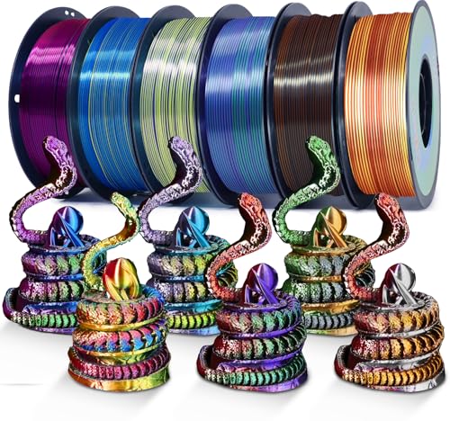 Image of YOUSU 3D Printer Filament Silk PLA Filament Rainbow Color,1.75mm Tri Color Filament 6 * 1kg Pack.