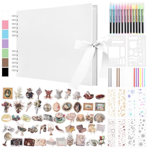 DazSpirit DIY Scrapbook Photo Album with Ribbon, 80 Pages/40 Sheets Scrap Book Rectangle Hardcover Photo Book