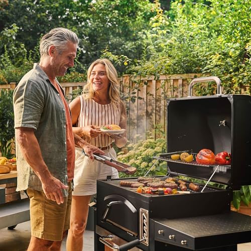 Vonhaus Charcoal Bbq – Xl Portable Barbecue With Warming Rack, Fold Down Shelf, Temperature Gauge, Wheels, Large Cooking Grill, Air Vents – 2 In 1 Barbeque And Wood Smoker – Grill Meat, Fish & Veg - 2