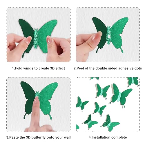 Vinilos Decorativos 3D Mariposas Glitter Verde Oscuro miniatura 5