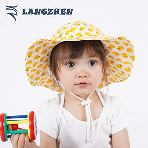 LANGZHEN UPF Beach Sun Protection Hat for Baby Girls Adjustable Toddler Kids Hat Wide Brim Summer Outdoor hat with Chin Strap3
