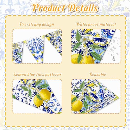 Image of 6PCS Amalfi Coast Party Decorations: Capri Lemon Garland Mediterranean Decor, Italian Themed Blue Tiles and Yellow Banner for Bridal Shower, Summer Birthday