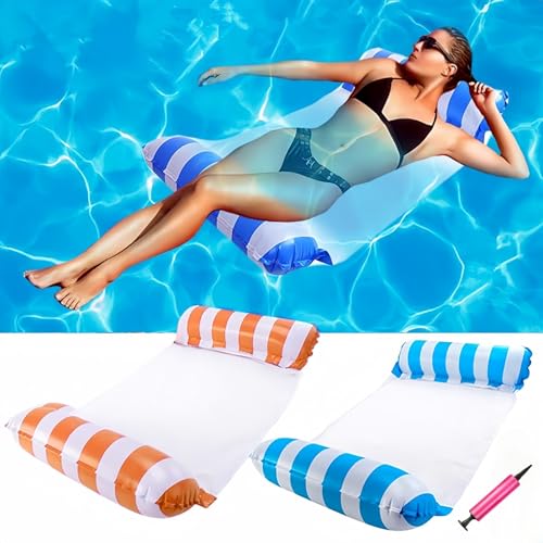 2 Pezzi Amaca Galleggiante,Gonfiabile Galleggiante Da Mare 4 In 1,Amaca Ad Acqua Gonfiabile Con Pump,Gonfiabile Letto Galleggiante,Gonfiabili Piscina Pieghevole,Per Piscina Sulla Spiaggia