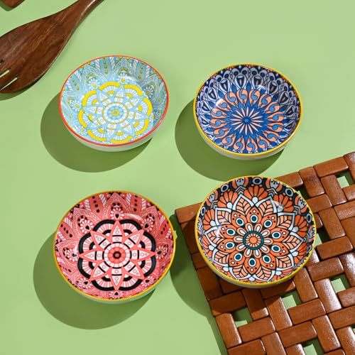 Image of MARKET 99 Ceramic Chutney Bowl Set of 4 (90ml Each) | Multi Color Dip Bowls for Sauces, Pickles & Condiments | Mini Serving Bowls Set with Glossy Finish for Dining Table & Snacks