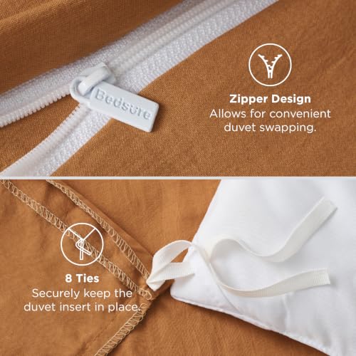 Image of Bedsure Prewashed Twin /Twin XL Duvet Cover, Cotton-Like Bedding Set, Gold | Ultra Soft, Relaxed Texture, Twin XL Breathable Comfort, Hidden Zipper, 8 Corner Ties, Easy Care, OEKO-TEX, Year-Round Use