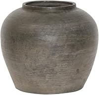 Artissance Rustic Vintage Charcoal Gray Pottery Jar - Handmade Farmhouse Vase for Indoor Outdoor Decor