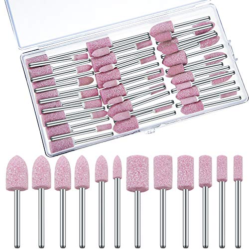 48 Pieces Abrasive Mounted Stone Grinding Wheel Head Mounted Grinding Point Stone Heads with Box Compatible with Dremel Rotary Tool, 1/8 Inch Shank, 2 Shaped and 6 Sizes