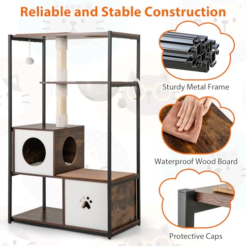 Árbol para gatos moderno 52 pulgadas con condos y rascadores miniatura 7