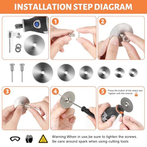 55pcs Cutting Wheels Set for Dremel Rotary Tool,10pcs Resin Cutting Discs,10pcs Diamond Cutting Wheels,6pcs HSS Circular Saw Blades,20pcs Sanding Drum for Cutting Metal,Wood - Image 4