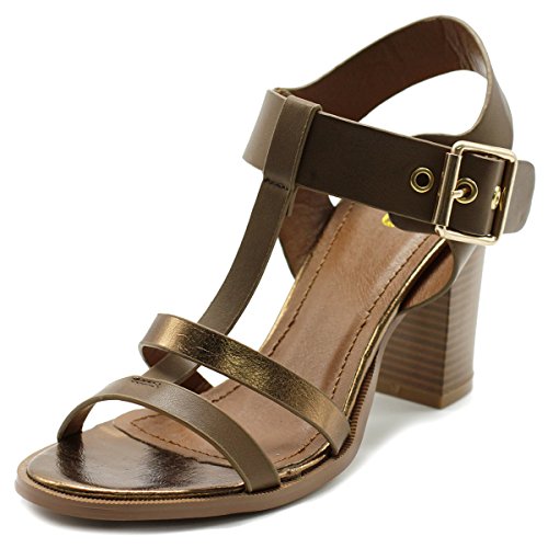 Ollio Womens Shoe T-Strap Stack Block High Heel Sandal