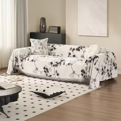 Image of The Furnishing Tree 3 Seater Reversible Chenille Sofa Cover, Double-Sided Luxury Throw, Anti-Slip Couch Cover, Soft & Comfortable Sofa Towel for All Seasons, Botanical