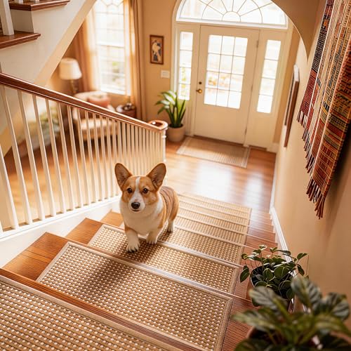 Virexa Stair Treads for Wooden Steps: 15PCS Non Slip Peel and Stick Stair Treads, 8" X 30" Stair Runner, Carpet Stairs Treads Machine Washable Adhesive Stair Rug for Kids Elders & Pets by Virexa - Used condition - Image 2