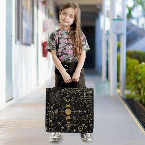 Image of 3 Ring Zipper Binder with Shoulder Strap Sun Moon Astrology Boho 1.5 inch Binders Keeper Large Capacity Multi Pockets for School Office Supplies