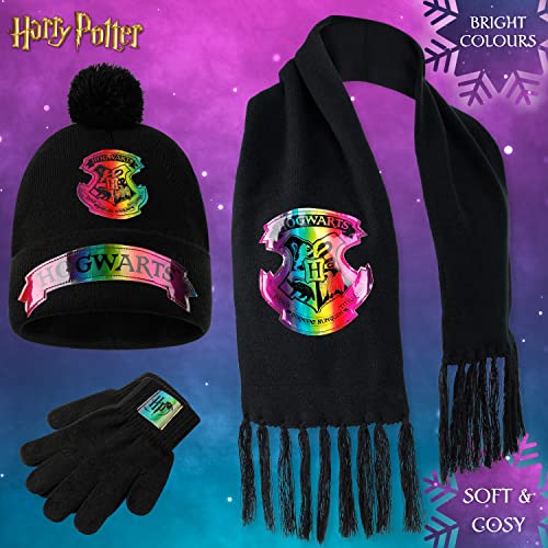 Harry Potter Girls Hat Gloves and Scarf Set 3 Piece Cozy Warm Winter Accessories for Travel Days Out3