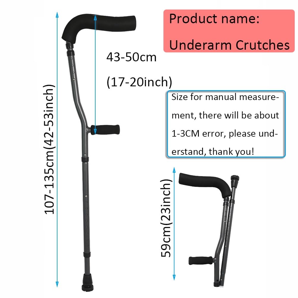 Muletas Plegables Ajustables, muletas axilares con diseño ergonómico de Moda y Asas cómodas, Plegables para Viajes y Almacenamiento