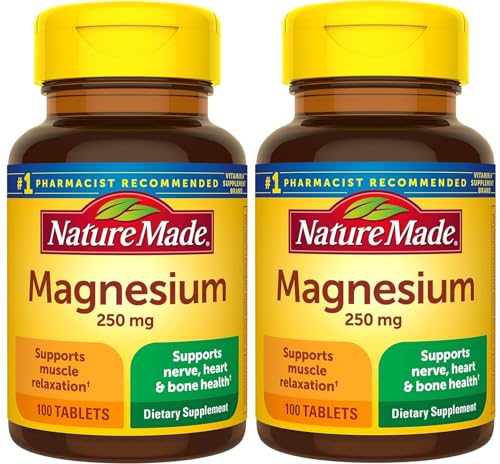 Image of Nature Made Magnesium Oxide 250 mg, Dietary Supplement for Muscle, Heart, Bone and Nerve Health Support, 100 Tablets, 100 Day Supply (Pack of 2)