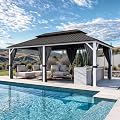 PURPLE LEAF 12' X 20' Hardtop Gazebo Metal Double Roof White Aluminum Frame Outdoor Heavy Duty Gazebo with Curtain and Netting for Patio Garden and Backyard, Grey