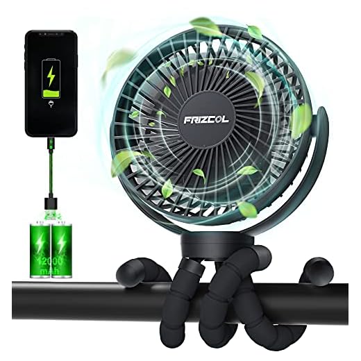 FRIZCOL Portable Stroller Fan, Use As Power Bank, 55H 12000mAh Battery Operated Fan Flexible Tripod Baby Car Seat Fan, Personal Mini Handheld/Desk/Small Clip On Fans For Stroller, Carseat (Black)