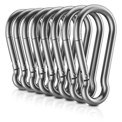 8 PCS Stainless Steel Carabiner Clips, ?NO Rust? 1360lbs Heavy Duty Carabiners Snap Hook, 2.36 inch D-Ring Keychain Spring Clips for Gym, Pet Leashes, Camping, Car, Farm