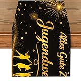 270x30cm Stoffbanner Jugendweihe Deko Junge, Tischläufer Schwarz Gold Jugendweihe Deko Mädchen, Mit Feuerwerk & Luftballons Design, Elegante Tischdekoration Für Endlich Erwachsen Party