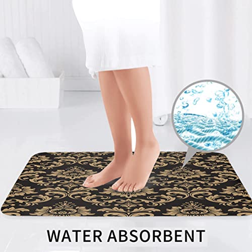 Badematte Badvorleger Set 3-tlg. Teppich, Altes Goldblumenmuster-barocker Damast-reich abstrakte schwarze dunkle venetia… – Bild 5